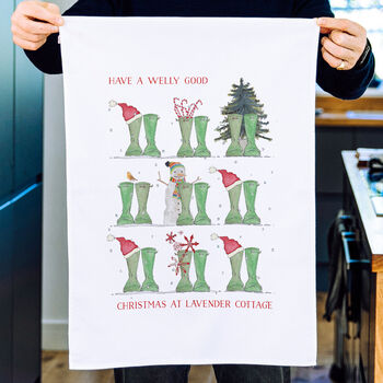 Christmas Welly Boots Tea Towel, 2 of 2
