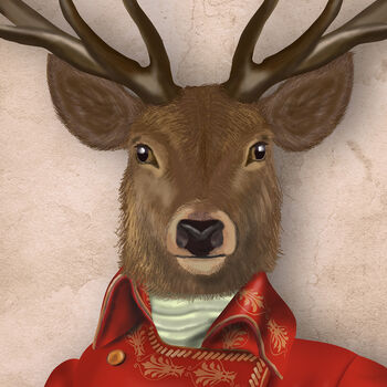 Deer In Red Jacket, Full, Art Print, Framed Or Unframed, 2 of 8