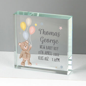 Personalised Teddy And Balloons New Baby Crystal Token, 2 of 4