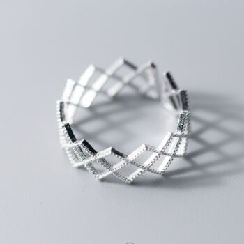 Sterling Silver Cross Hatch Adjustable Ring, 3 of 4