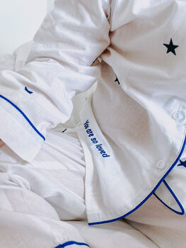 Personalised Mum And Child Navy Star Pyjama Set, 7 of 7