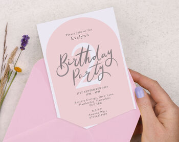 Personalised A6 Pink Age Birthday Party Invitation, 2 of 3