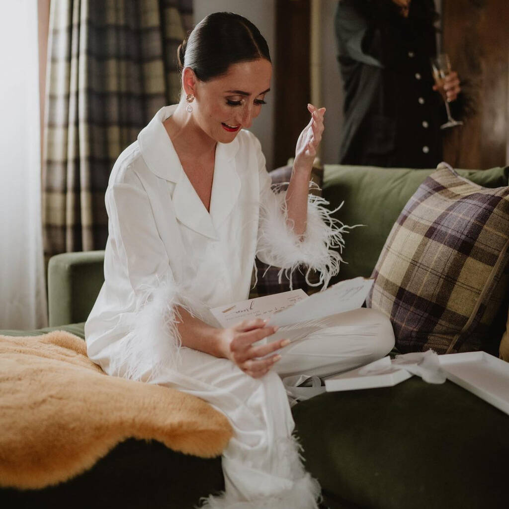Luxury White Feather Silky Pyjama Set, 1 of 9