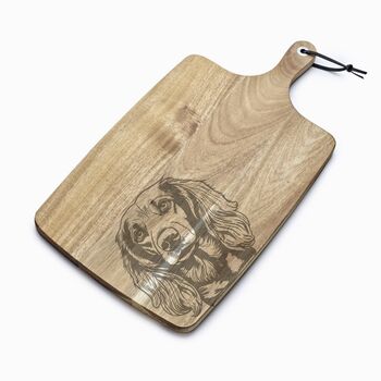 Personalised Longhaired Dachshund Engraved Acacia Serving Board, 2 of 2