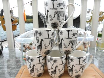 Set Of Six China Aspen Mugs In Black Safari Design, 2 of 12