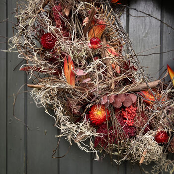 Dried Flower Wreath In Burgundy Red, 4 of 7