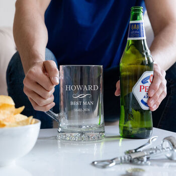 Personalised Engraved Wedding Beer Tankard For Grooms Party, 4 of 5