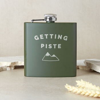'Getting Piste' Engraved Skiing Hip Flask, 2 of 8