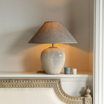 Emil Stoneware Table Lamp With Grey Linen Shade, 3 of 3