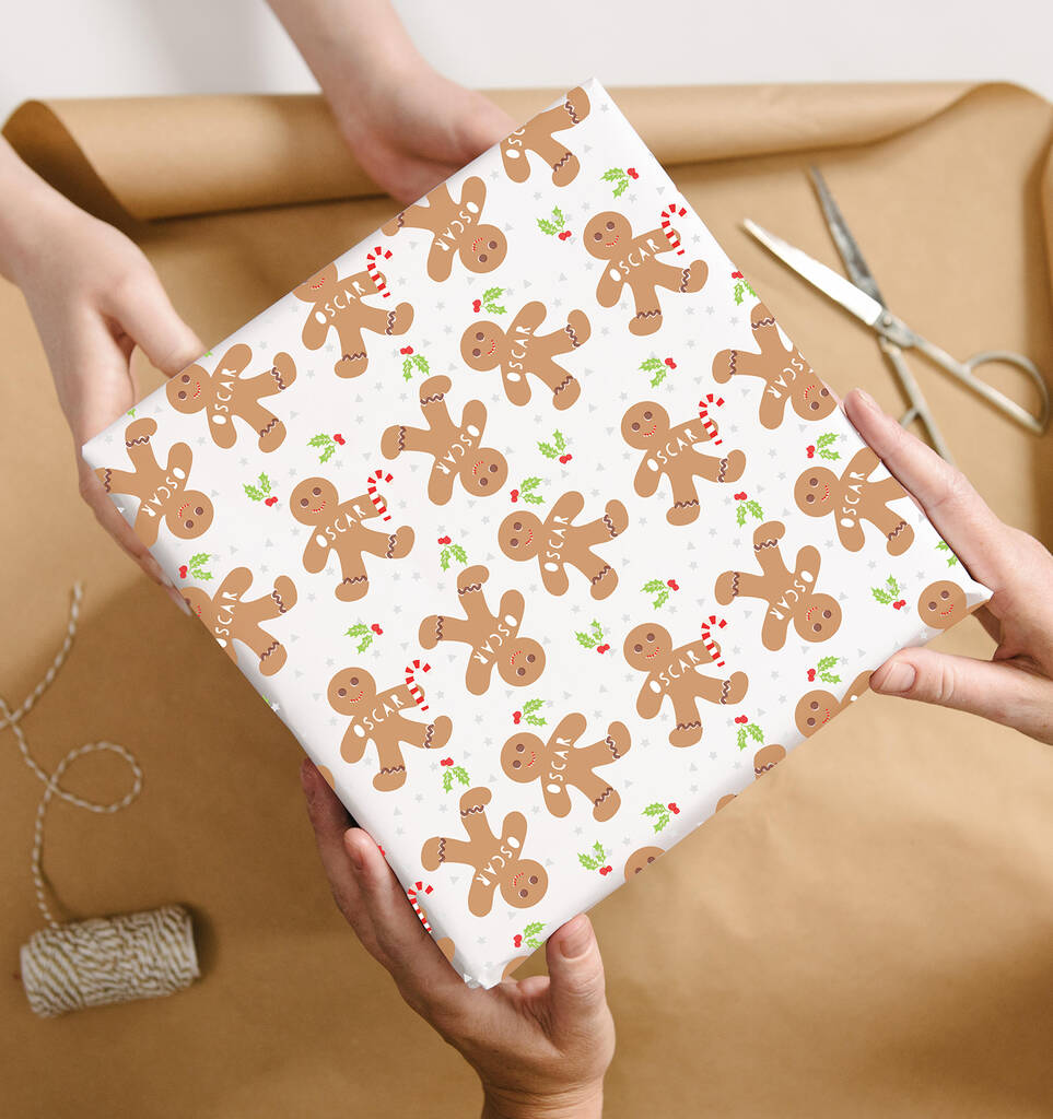 Personalised Christmas Ginger Bread Man Wrapping Paper By Abigail