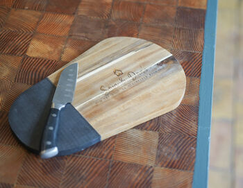 Personalised First Home Wood And Slate Chopping Board, 6 of 6