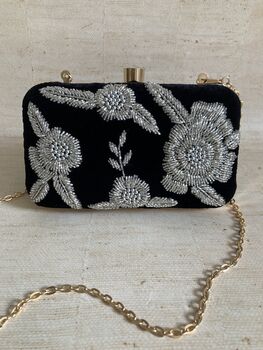 Black Floral Velvet Clutch Bag, 7 of 10