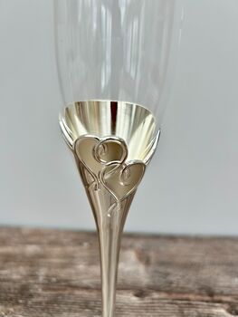 Set Of Two Silver Plated Heart Champagne Glasses, 3 of 5