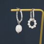 Mismatched Detachable Pearl Dangle Hoop Earrings In Sterling Silver, thumbnail 2 of 11
