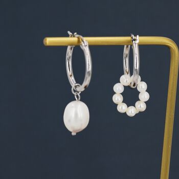 Mismatched Detachable Pearl Dangle Hoop Earrings In Sterling Silver, 2 of 11