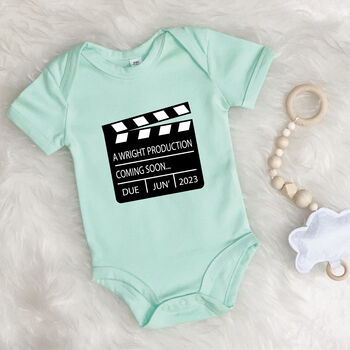 Personalised Film Baby Announcement Babygrow, 5 of 7