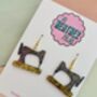 Sewing Machine Glitter Earrings / Sewing Lover Gift / Craft Inspired Jewellery / Fun Statement Accessories, thumbnail 2 of 5