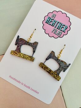 Sewing Machine Glitter Earrings / Sewing Lover Gift / Craft Inspired Jewellery / Fun Statement Accessories, 2 of 5