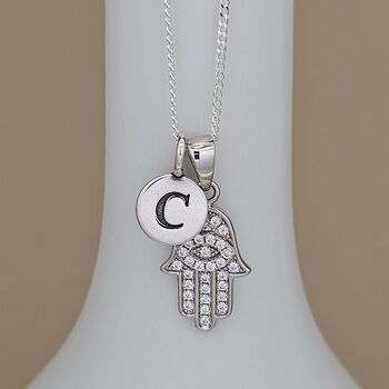 Personalised Sterling Silver Hamsa Hand Charm Necklace, 2 of 5