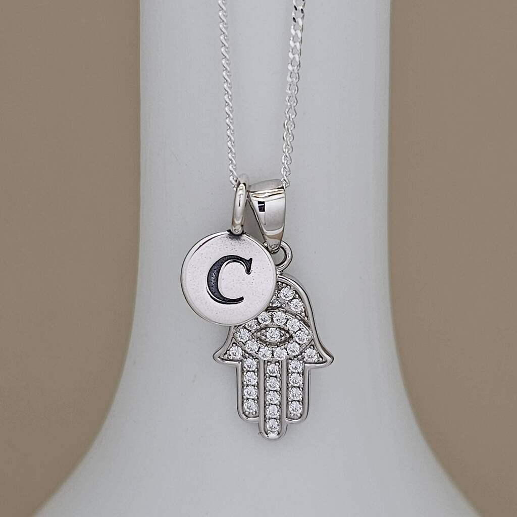 Personalised Sterling Silver Hamsa Hand Charm Necklace By Nest Gifts