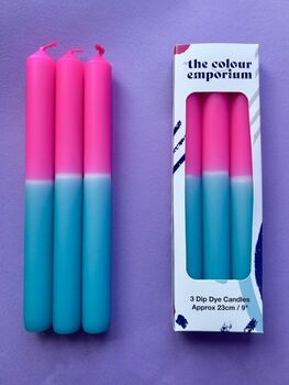 'Bubblegum' Dip Dye Dinner Candles Trio, 4 of 5