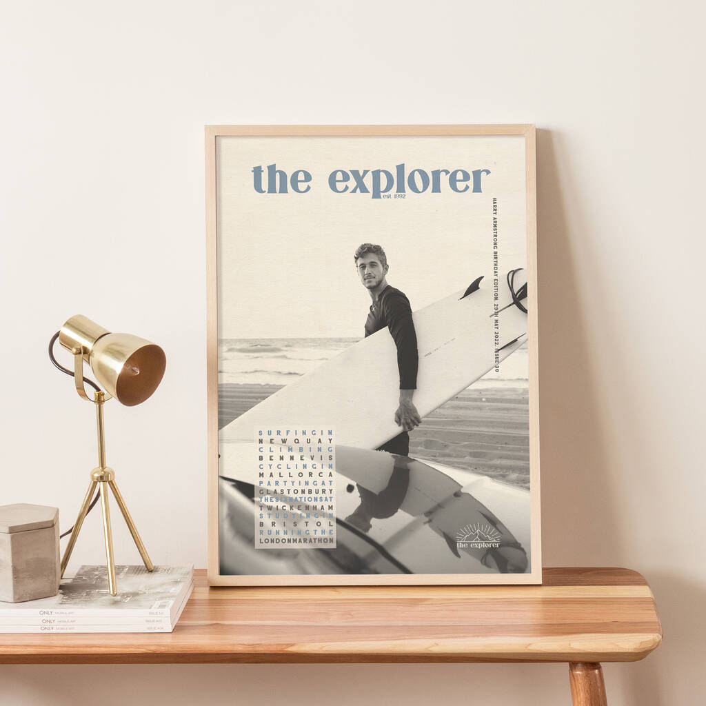The Explorer: Personalised 30th Birthday Photo Print, 1 of 6