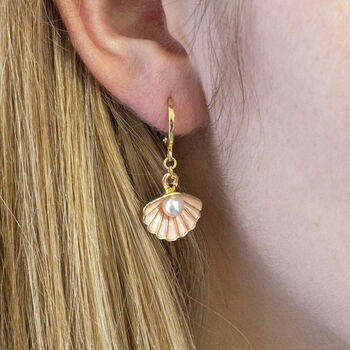 Enamel Shell Earrings With Pearl Detail, 3 of 8