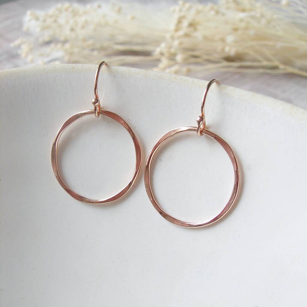 Hammered Rose Filled Gold Circle Earrings, 1 of 4