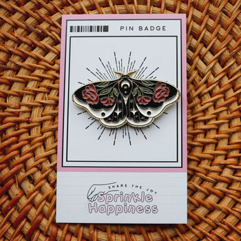 Black Enamel Butterfly Brooch With Red Floral Detail, 4 of 5