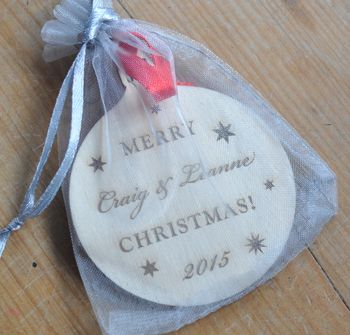 Personalised Wooden Mr And Mrs Bauble, 4 of 4
