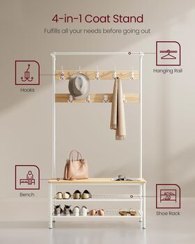 Hall Tree Coat Rack With Bench And Shoe Storage And Hooks, 6 of 8