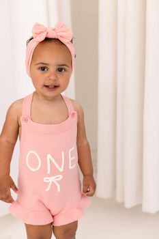 Baby's First Birthday 'One' Knitted Frill And Bow Detail Romper, 4 of 7