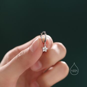 Extra Tiny Cz Flower Huggie Hoop Earrings, 2 of 11