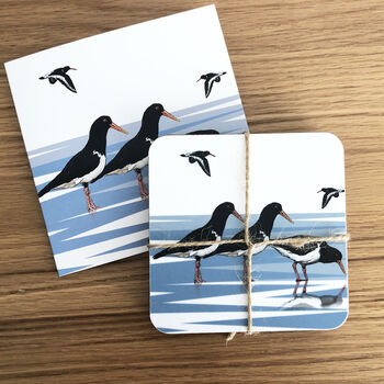 Coastal Oystercatcher Coaster Set With Gift Card, 3 of 3