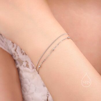 Sterling Silver Minimalist Double Layer Satellite Chain Bracelet, 2 of 12
