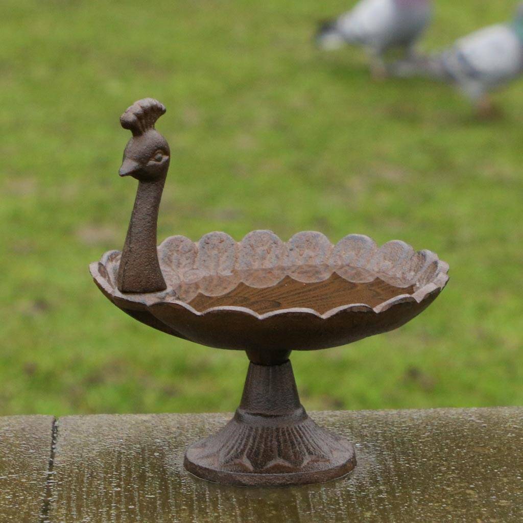 Cast Iron Peacock Standing Garden Bird Bath By Dibor