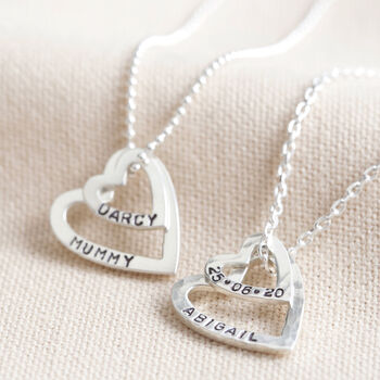 Personalised Sterling Double Heart Outline Necklace, 3 of 8