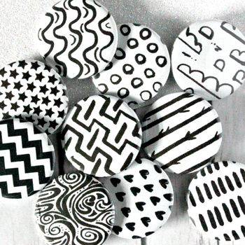 Monochrome Black And White Badge Set, Any Four Patterns, 4 of 5