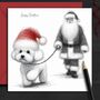 Bichon Frise Dog Christmas Card. Christmas Walk With Father Christmas, thumbnail 1 of 2