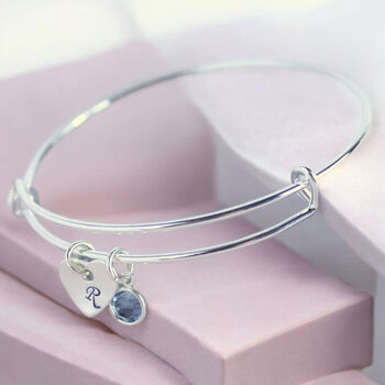 Personalised Heart Birthstone Bangle, 3 of 8