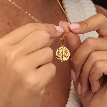 Engraved Gold Plated Libra Zodiac Necklace, 3 of 9