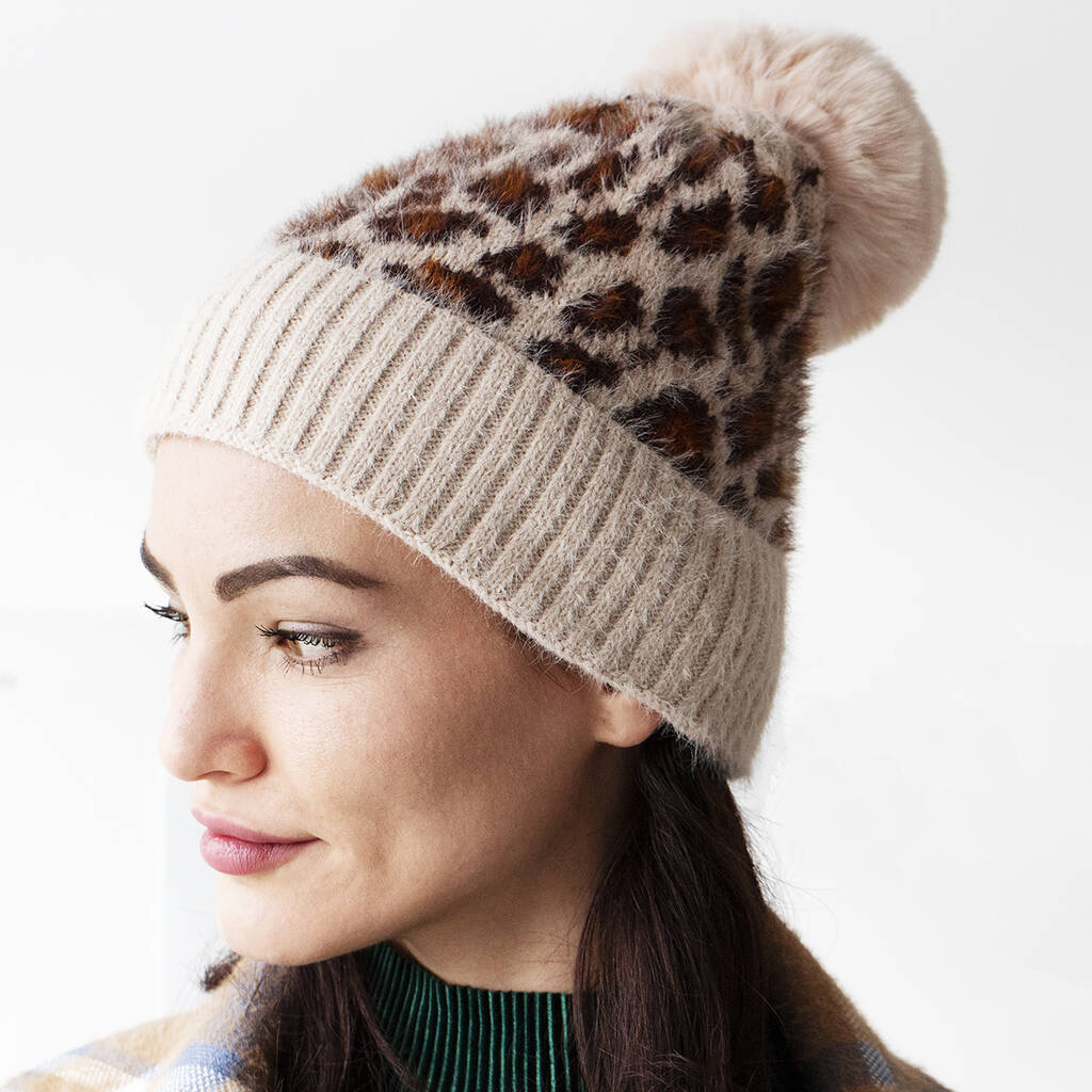 Cosy Leopard Knit Beanie Hat, 1 of 4