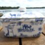 Lidded Butterdish In Blue Safari Design, thumbnail 3 of 9