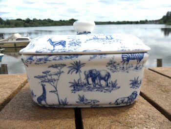 Lidded Butterdish In Blue Safari Design, 3 of 9