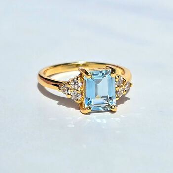 Blue Topaz Emerald Cut Ring In Sterling Silver And Gold, 7 of 12