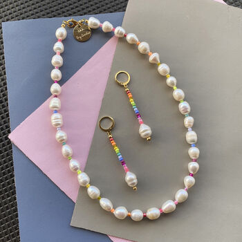 Handmade Rainbow And Freshwater Pearl Earrings, 3 of 6