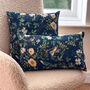 Luxury Super Soft Velvet Cushion Wild Rose Birds Blue, thumbnail 2 of 5