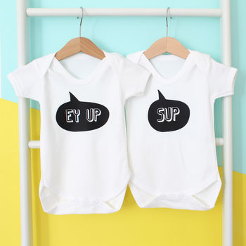 Ey Up, Personalised Baby Grow Or Set, 5 of 12