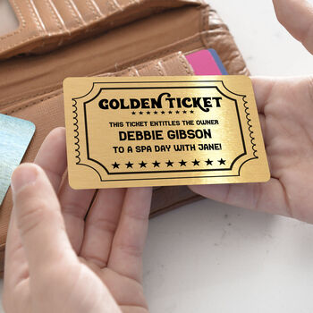Personalised Wallet Or Purse Golden Ticket Metal Cards, 3 of 5