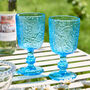 Set Of Four Bright Blue Paisley Wine Goblets, thumbnail 1 of 8
